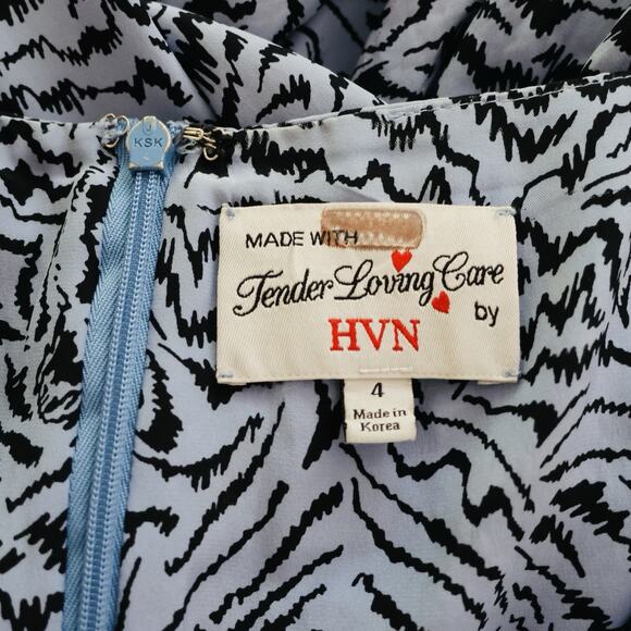 HVN Olympia Printed Sleeveless Gown Dress With Ruffle Hem In Blue Size 4 - Picture 10 of 14